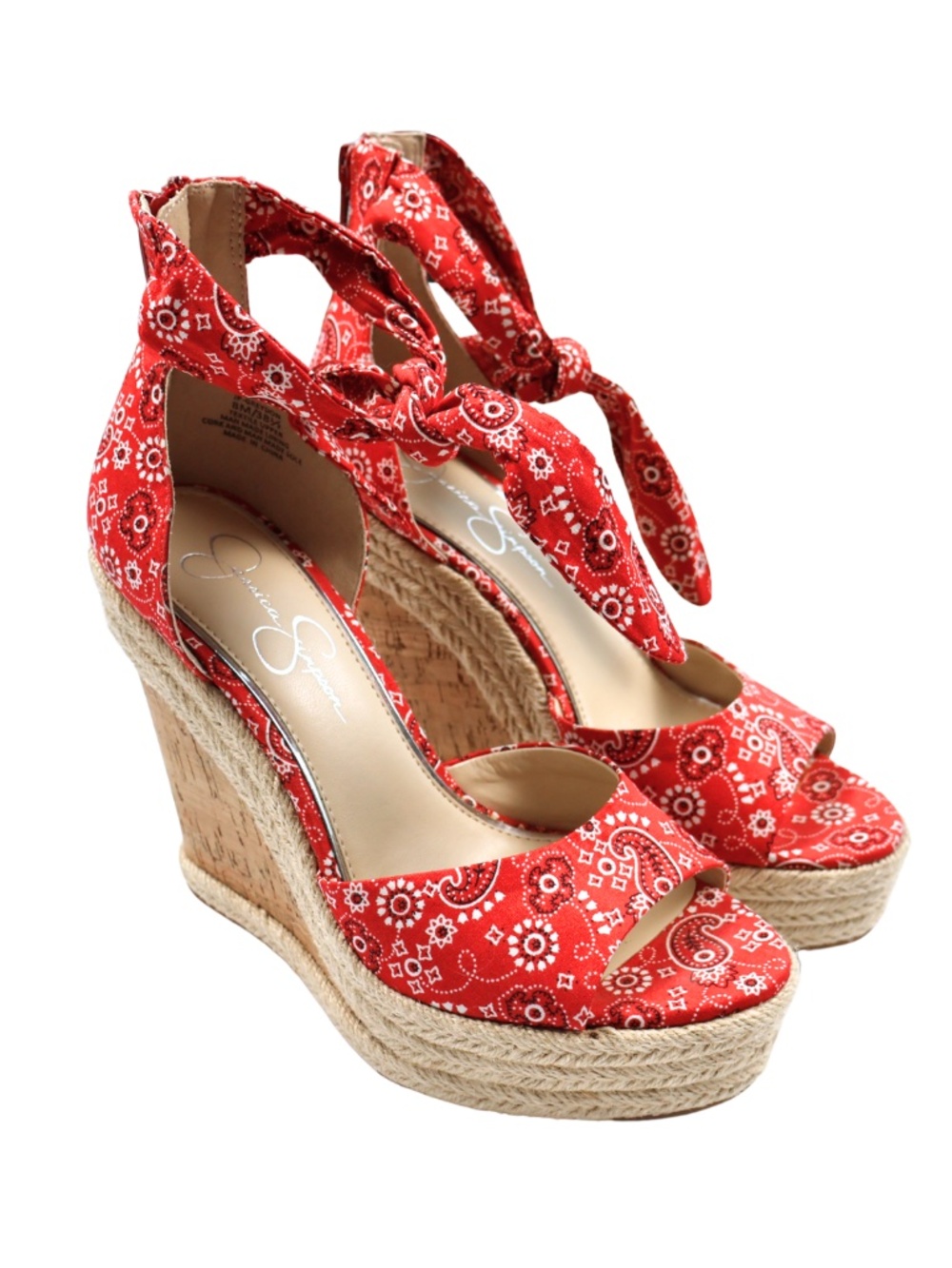 Jessica Simpson Red Bandana Platform Wedges Women's 8 Espadrille Y2K 5.5"